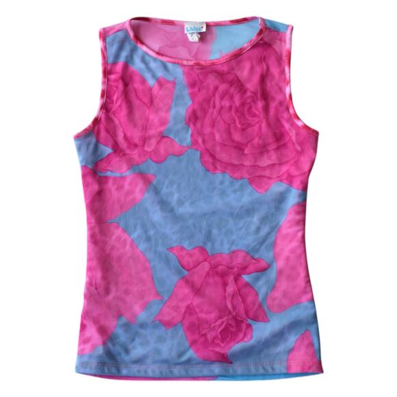 Y2K Natty & Hillie Semi Sheer Mesh Tank Top | Pink Floral | Size Medium - Picture 1 of 4